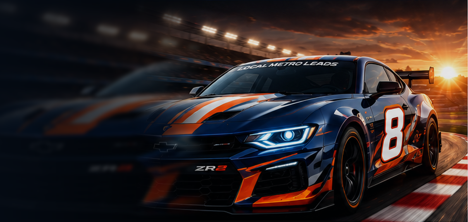 Blue and orange number 8 race car